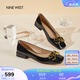 NINE WEST/玖熙低跟單鞋牛漆皮淺口方頭金屬飾扣工作女鞋NF445006FK 黑色38