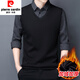 皮爾卡丹高檔假兩件男上衣中年春秋款襯衫領(lǐng)加絨加厚冬保暖純棉長(cháng)袖t恤男 10002灰色【加絨】 加厚 L 170【建議120-135斤】