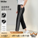 MsShe【運(yùn)動(dòng)撞色條紋七分褲】大碼女裝2025夏季胖mm開叉直筒褲子 黑色現(xiàn)貨 3XL