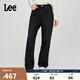 Lee428懶懶褲舒適直筒經典五袋款磨毛黑色女牛仔褲