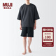 無印良品 MUJI 男式 透氣 短袖家居服套裝 男士睡衣男款夏季 FB0Y0A4S 炭灰色 XL (上裝180/104A 下裝180/92A)