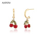 AJIDOU阿吉豆耳環(huán)生日禮物女 時(shí)尚合金氧化鋯櫻桃耳墜耳飾送女友 送老婆 金色+紅色 2個(gè)