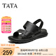他她（TATA）真皮復(fù)古涼鞋男款軟底沙灘鞋休閑涼鞋夏季新款73X01BL5 黑色 43