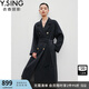 衣香麗影駱駝絨羊毛大衣女新款腰帶長(zhǎng)款雙面呢外套 黑花灰 XS