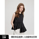 ELLE摩登釘珠荷葉邊無袖襯衫女2025夏季新款不規(guī)則設計感時髦小衫 黑色 S