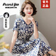 奧絲婕（Aosijie）高端品牌真絲連衣裙女2025夏季新款氣質(zhì)國風(fēng)顯瘦桑蠶絲碎花中長(cháng)裙 清雅藏藍 L 【適合85-105斤】