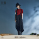 日著原創(chuàng)設(shè)計(jì)女裝2024夏季新款黑色高級(jí)感小眾寬松薄款背帶褲子女 童年黑 L