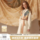 兩三事長(zhǎng)袖連衣裙女春季新款復(fù)古裙子秋季穿搭長(zhǎng)裙秋裝天生藝術(shù)家 杏色 S