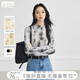對白輕薄微透暈染印花網(wǎng)紗T恤女2025秋季新款正肩顯瘦長袖打底衫 水墨黑白色 S