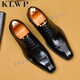 KLWP香港輕奢商務(wù)正裝男士皮鞋手工真皮英倫風(fēng)小方頭系帶頭層牛皮鞋 黑色 39 偏大一碼