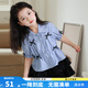 圖圖小象女童套裝2025春夏款甜美蝴蝶結(jié)條紋襯衫蛋糕短裙兒童裙子兩件套 藍(lán)色【短袖襯衫】 薄款 140