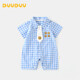 DUUDUU新生兒夏季短袖衣服寶寶純棉翻領連體衣嬰兒爬爬服哈衣 藍  90cm 