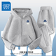 真維斯（Jeanswest）男童春季套裝兒童春秋款休閑衛衣開(kāi)衫外套兩件裝衣服男大童運動(dòng)服 【時(shí)尚套裝】灰/藍帽K-灰/藍帽 170