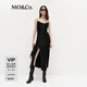 MO&Co.連衣裙2025春新品可拆肩帶含醋酸收腰吊帶開叉長裙MBE1DRST05 黑色 M 165