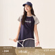 茵曼（INMAN）學(xué)院網(wǎng)球風(fēng)短袖T恤裙女2025夏季時(shí)尚撞色印花抽褶休閑連衣裙 寶藍(lán)色 M