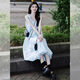 小野七天2025夏新款法式無袖背心連衣裙子女可愛甜美減齡花苞吊帶裙女 天藍(lán)色 【含腰帶】 M 建議95-115斤
