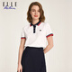 ELLE ACTIVE休閑運動(dòng)短袖POLO衫女夏季通勤百搭撞色t恤女修身翻領(lǐng)上衣 白色 M