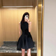 GARNUO黑色無袖背心連衣裙子女夏季法式高級感禮服收腰赫本風小黑裙短裙 黑色 M 【101-110斤】
