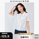 佐丹奴短袖襯衫女薄款純棉提花壓褶波浪邊甜美極簡白襯衫05345475