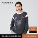 moussy【新復(fù)古回潮】 美式復(fù)古街頭風(fēng)印花長袖T恤女028HSZ90-0421 160灰色 均碼
