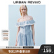 UR2025夏季新款女裝格紋拼接蕾絲一字領(lǐng)連衣裙UYL750043 中藍格子 (偏短) L