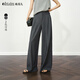 Olrain歐芮兒灰色闊腿褲夏季新款高腰顯瘦休閑垂感直筒西裝褲 灰色 M 160/68A/M