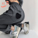 若盼愛(ài)心貼標抽繩束腳褲女2025春秋韓版寬松休閑運動(dòng)褲高腰直筒褲潮 深灰色 M 100-115斤
