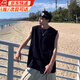晴碧琳【2件裝】背心男夏季寬松大碼純色外穿打底衫T恤港風(fēng)百搭坎肩 純色背心【黑+白】 XL
