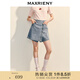 MAXRIENY不對稱設(shè)計淺藍水洗牛仔裙褲25夏a型防走光褲裙牛仔短褲 淺牛仔藍 S