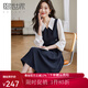 熙世界假兩件拼接連衣裙女2025秋新款氣質(zhì)優(yōu)雅撞色長袖襯衫裙子 夜普藍 M