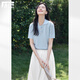 對(duì)白藍(lán)色polo翻領(lǐng)短袖針織衫女2025夏季新款氣質(zhì)休閑正肩顯瘦上衣 湖藍(lán)色 S