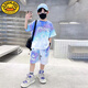 G.DUCKKIDS男童運動套裝2025夏季新款兒童速干薄款透氣籃球服寬松短袖兩件套 紫色 【星空漸變套裝】 150 【建議身高140cm左右】