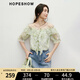 紅袖甜美碎花雪紡襯衫2025夏季新款女裝【花間捕夢(mèng)】荷葉邊一字肩上衣 佩斯里綠花3655 M