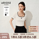 艾諾絲雅詩商場同款ariose夏季新品時髦修身方領(lǐng)短袖T恤針織衫女30438197 白色 L