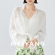 美洋（MEIYANG）佛羅夏日蕾絲衫 文藝?yán)寺領(lǐng)系帶蕾絲繡花襯衣 白色  S   