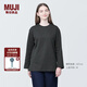 無印良品（MUJI）女式 粗棉線圓領(lǐng)長袖T恤 上衣打底衫女款內(nèi)搭 純棉秋季休閑女裝 炭灰色 4S L  (165/88A)