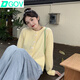DGOV溫柔風(fēng)淡黃色長袖毛衣女秋季2025新款針織衫女設(shè)計感初戀系外套女 黃色 S 建議90斤以內(nèi)