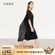AMII2025夏新款撞料拼雪紡不規則搭片連衣裙女小黑裙直筒裙子12342599 黑色 165/88A/L