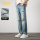 卡賓【梭織彈力蘭?！颗Ｗ醒澞芯W(wǎng)紋牛仔面料肌理特殊蓬松透氣秋季長(cháng)褲