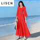 LISCN連衣裙新款2026V領(lǐng)中袖雪紡女純色超仙度假沙灘顯瘦遮肉大擺長(cháng)裙 紅色 M 90-105斤