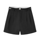 太平鳥(niǎo)女裝休閑褲夏季翻邊中短褲質(zhì)感百搭褲裝A字 黑色 S