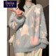 矜持范慵懶風(fēng)軟糯星星提花圓領(lǐng)毛衣女學(xué)生秋冬新款韓版甜美寬松針織上衣 藍(lán)色【星星提花毛衣】 S （80-95斤）