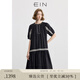EIN言法式苧麻鏤空花邊裝飾圓領(lǐng)連肩袖文藝連衣裙女2025夏新款 石墨黑 M