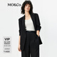 MO&Co.【C+系列】西裝2025夏新品輕薄人絲捏褶中袖墊肩外套MBE2BLA004 黑色 XS /155