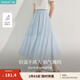 茵曼（INMAN）法式萊賽爾褶皺半身裙2025夏季女裝新款松緊腰a字寬松裙子  海云藍(lán) XL