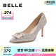 百麗（Belle）高跟鞋女細跟優(yōu)雅氣質(zhì)單鞋婚鞋BDAK9AQ4 金色 37 (235mm)