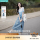 茵曼（INMAN）丁達(dá)爾漸變色圓領(lǐng)針織衫短袖T恤女裝2025夏季新款上衣 藍(lán)白條 M