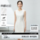 尚都比拉夏季時尚優(yōu)雅別致V領(lǐng)型遮副乳收腰無袖中款連衣裙女 奶白色 M 