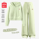 名創(chuàng)優(yōu)品（MINISO）春秋季套裝女休閑運(yùn)動(dòng)潮流女裝連帽開衫衛(wèi)衣闊腿褲兩件套韓系穿搭 【春秋款】豆綠(m萌萌花繡)+豆綠 L 165 (優(yōu)選面料 舒適貼身)