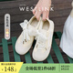 西遇德訓鞋女夏透氣2025新款超火多巴胺黃色平底運動鞋薄底休閑鞋 米色 37 (235)